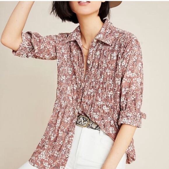 Anthropologie Pilcro Sasha pink floral button down shirt size Extra Small XS - Picture 4 of 15